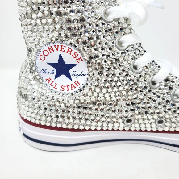Custom Bling Converse All Star Chucks Wedding High Top Sneaker Rhinestone Size 7 - Picture 10 of 11